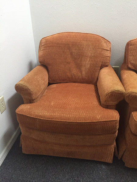 Pair of Upholstered Club Chairs- coral chenille