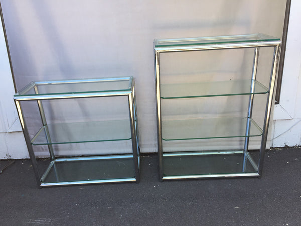 Vintage Elegant Chrome and Glass Pair of Bookcase/Shelves