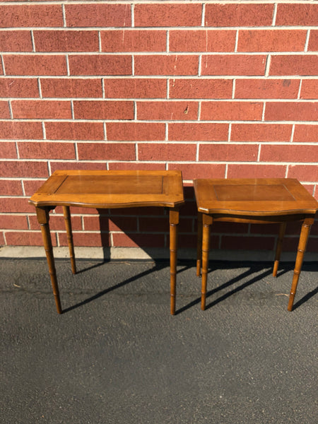 Vintage Drexel Heritage Faux Bamboo Asian Wood Nesting Tables - 2 Pieces