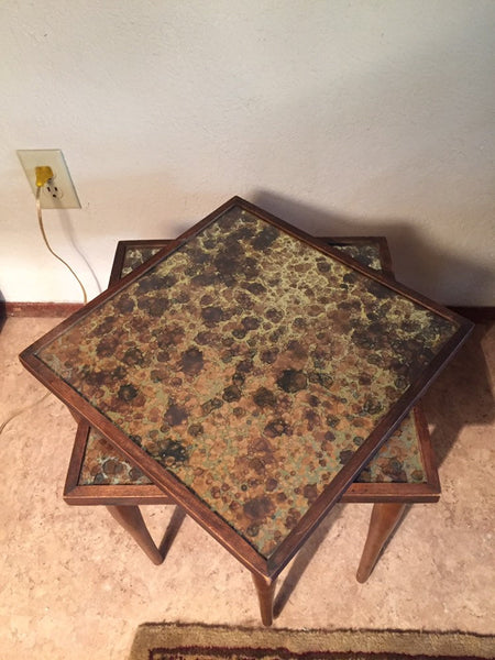 Pair of Mid Century Modern Small Stacking Side Tables with glass tops