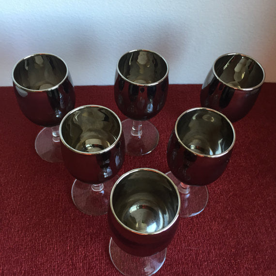 Vintage 60's Mercury Glass cocktail Glasses/ Goblets