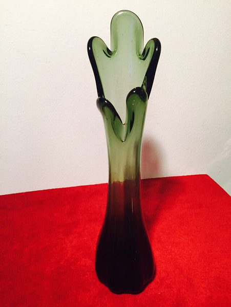 Mid Century Modern Viking Green Swung Stretch Art Glass Vase  16" Tall