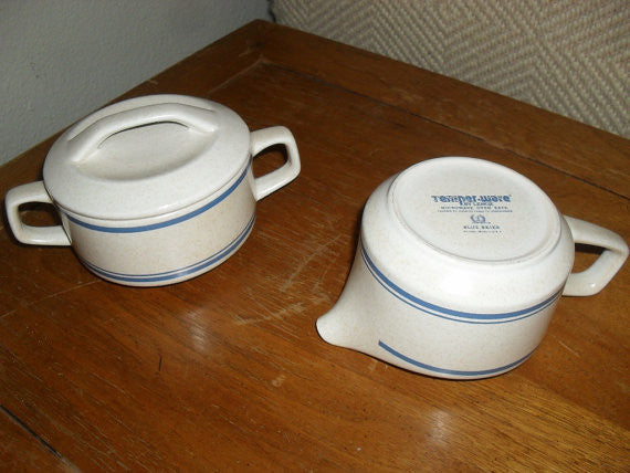Mid Century Modern Lenox Temperware BLUE SKIES Ceramic Sugar and Creamer