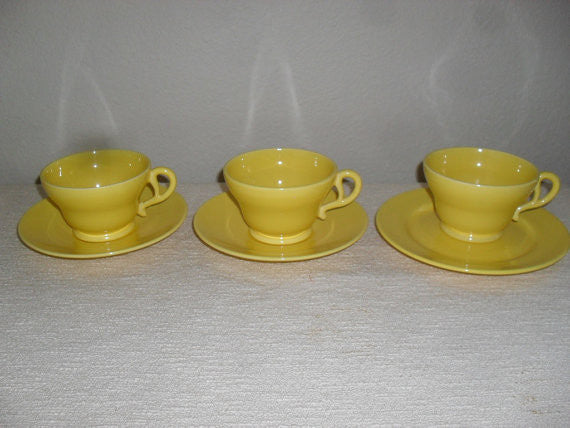 3 Vintage Franciscan Ware set tea cup, 2 saucer , 1 bread plate yellow mid century vintage