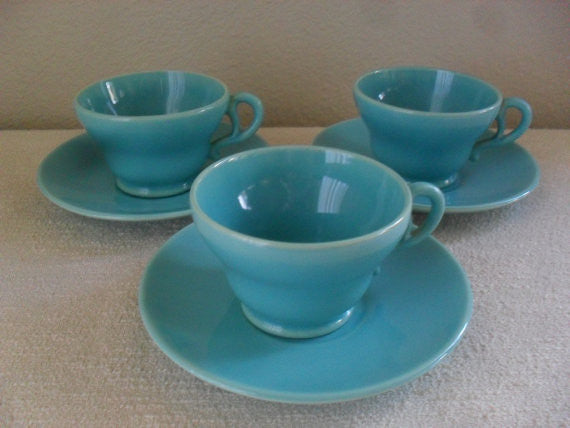 Vintage Franciscan Ware set tea cup saucer aqua mid century vintage