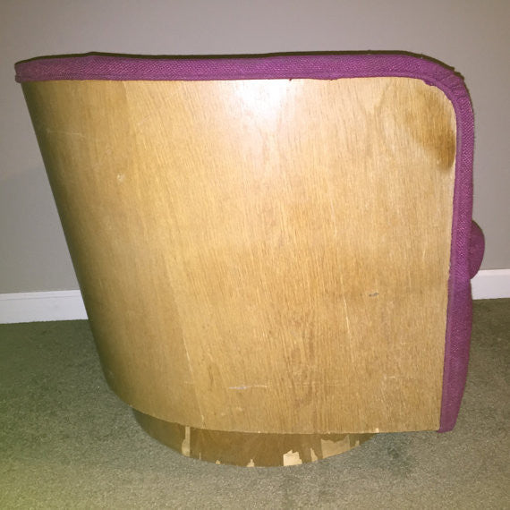 Milo Baugmann Thayer Coggin Wood Back Swivel Barrel Tub Chair