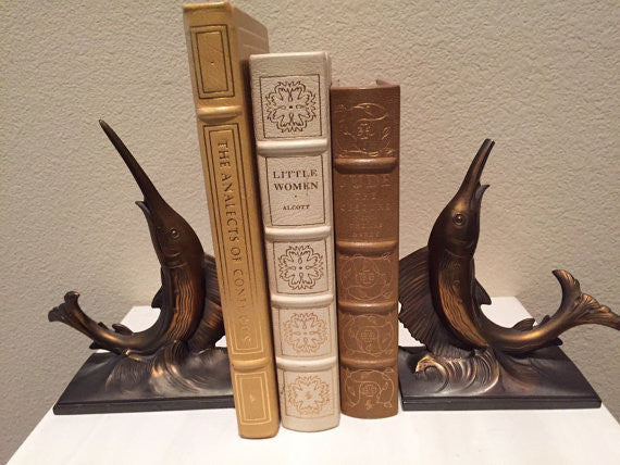 Vintage Swordfish/ Marlin Bookends Heavy Brass or Bronze Art Deco Period bookends/statues