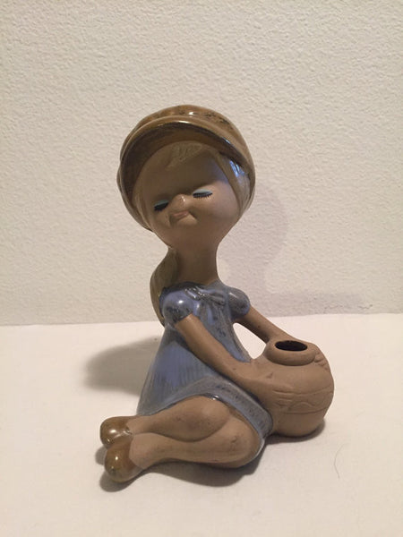 Vintage stoneware Lisa Larson style figural girl with hat and water jug