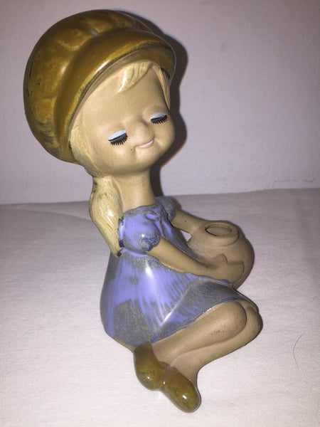 Vintage stoneware Lisa Larson style figural girl with hat and water jug