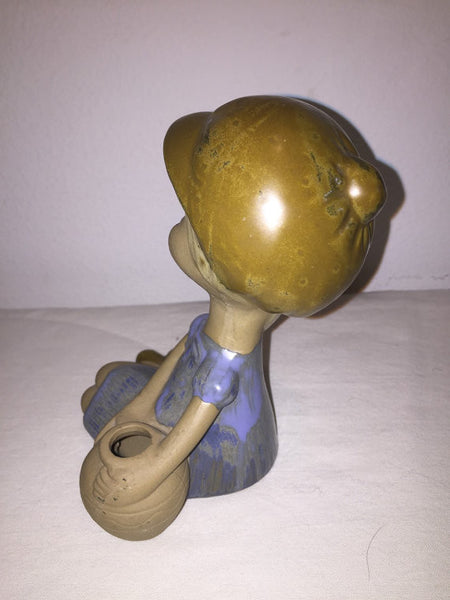 Vintage stoneware Lisa Larson style figural girl with hat and water jug