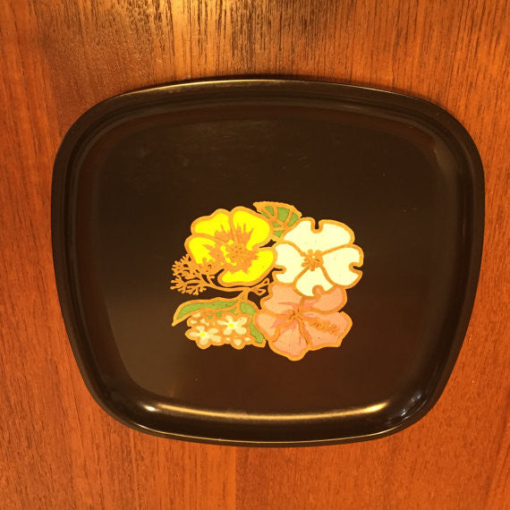 Mid Century Danish Modern Couroc California Inlay Hawaiian Hibiscus Serving Tray