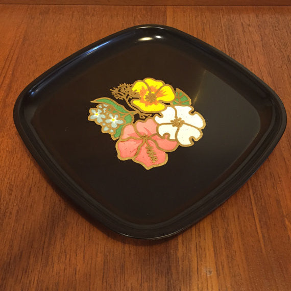 Mid Century Danish Modern Couroc California Inlay Hawaiian Hibiscus Serving Tray