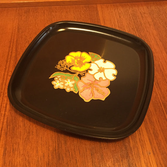 Mid Century Danish Modern Couroc California Inlay Hawaiian Hibiscus Serving Tray