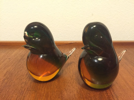 Vintage Hand Blown Danish Modern Glass Birds- a pair