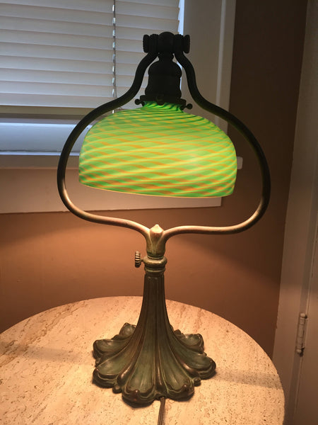 Tiffany Studios New York #569  Harp Desk Lamp with Damascene Shade