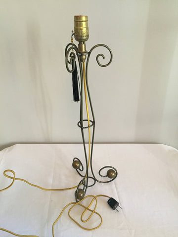 Vintage Scrolled Brass Table Lamp with brass ball accents