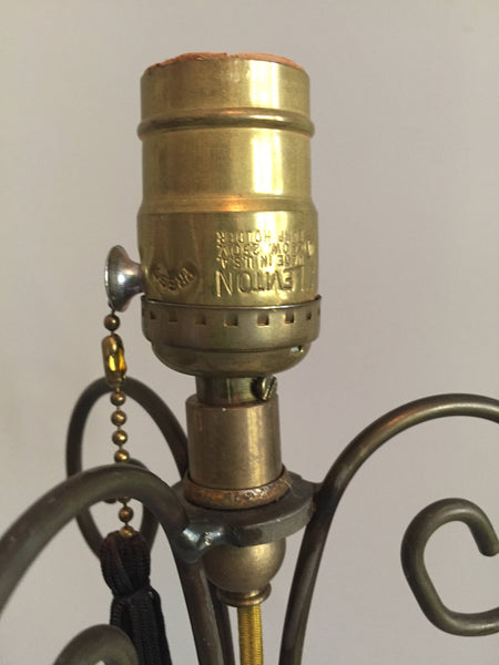 Vintage Scrolled Brass Table Lamp with brass ball accents