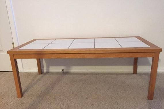 Mid Century Modern Vintage Danish Modern Oak Bench with Inset White Tile