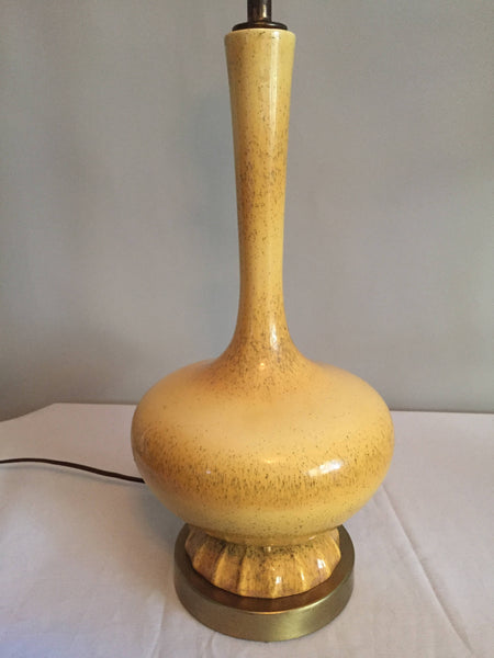 Vintage Yellow Ceramic Table Lamp on Brass Base