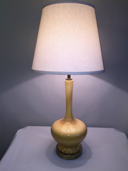 Vintage Yellow Ceramic Table Lamp on Brass Base