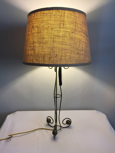 Vintage Scrolled Brass Table Lamp with brass ball accents