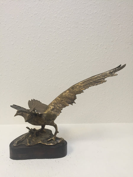 Vintage Brass Pheasant on wood base