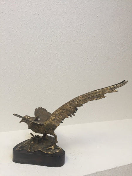 Vintage Brass Pheasant on wood base