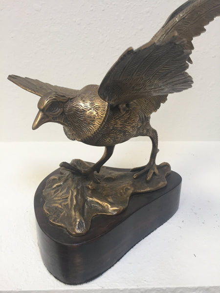 Vintage Brass Pheasant on wood base