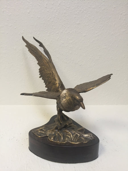 Vintage Brass Pheasant on wood base