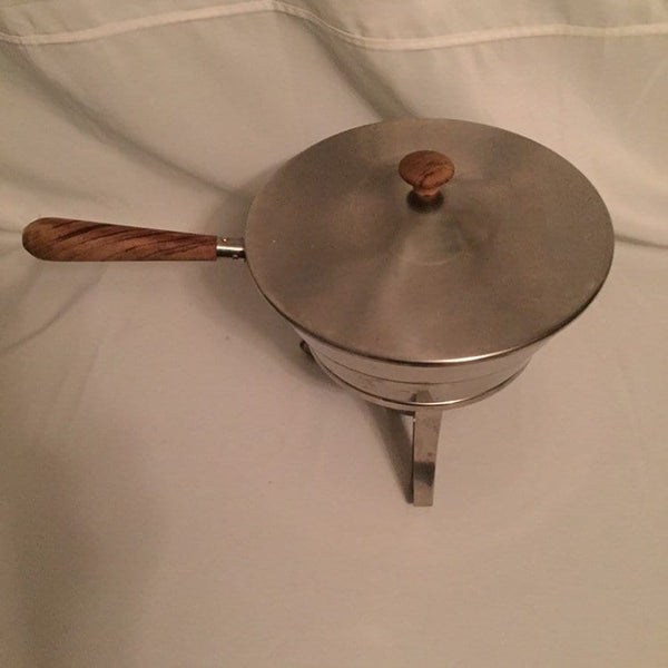 Vintage Mid Century Modern Danish Style Stainless Steel Fondue Pot or Chafing Dish - 5 pc set