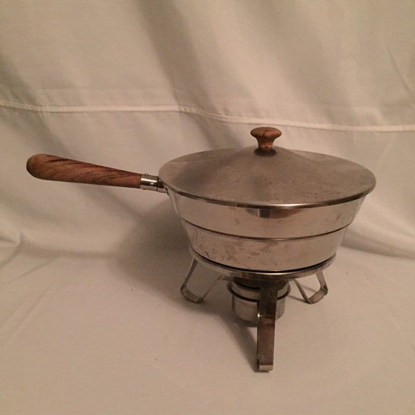 Vintage Mid Century Modern Danish Style Stainless Steel Fondue Pot or Chafing Dish - 5 pc set