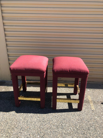 Pair of Mid Century Hollywood Regency upholstered Parson's Barstools in the style of Milo Baughman