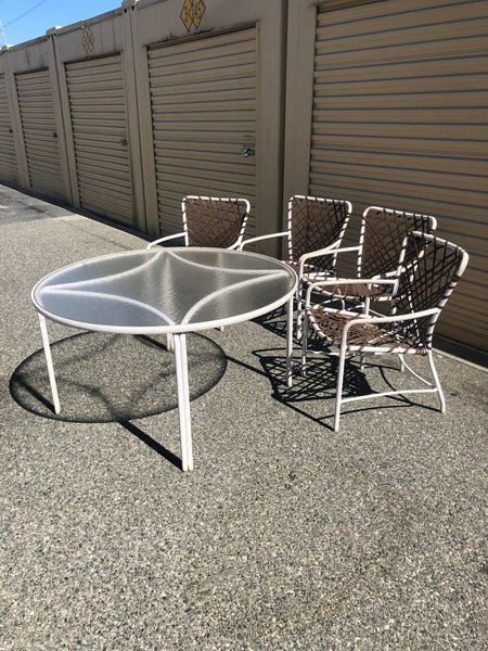 Vintage Brown Jordan Tamiami Patio Dining set and Lounger, white with brown straps