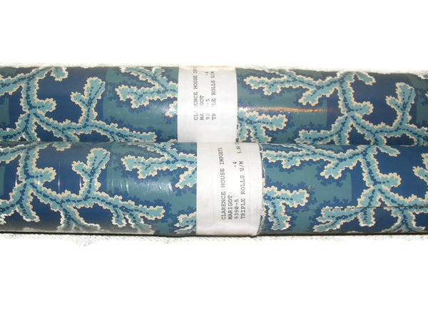 Vintage Clarence House "Marigot #034; Wallpaper #9390 Handprint KAZUMI 1 Roll -5 yds blue/white