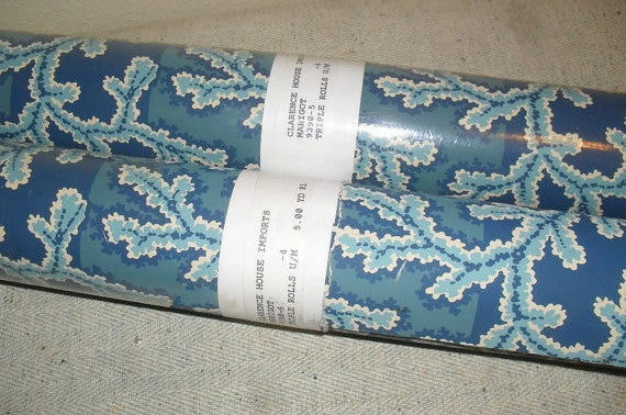 Vintage Clarence House "Marigot #034; Wallpaper #9390 Handprint KAZUMI 1 Roll -5 yds blue/white